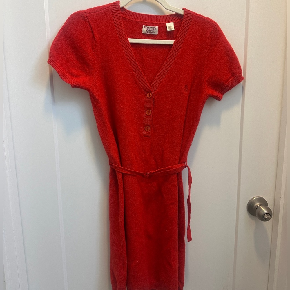 Original Penguin Vintage Red Short-Sleeve Sporty Wool Tennis Dress
